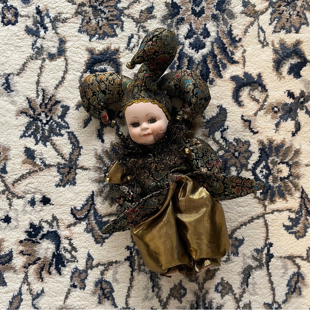 Vintage Harlequin Doll with Gold Outfit